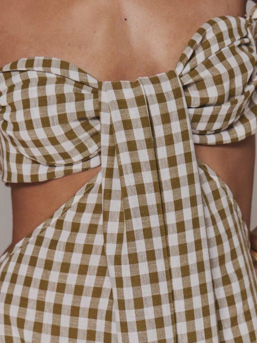 Brown Sexy Women's Gingham Cut-Out Jumpsuit - Picture 6 of 6